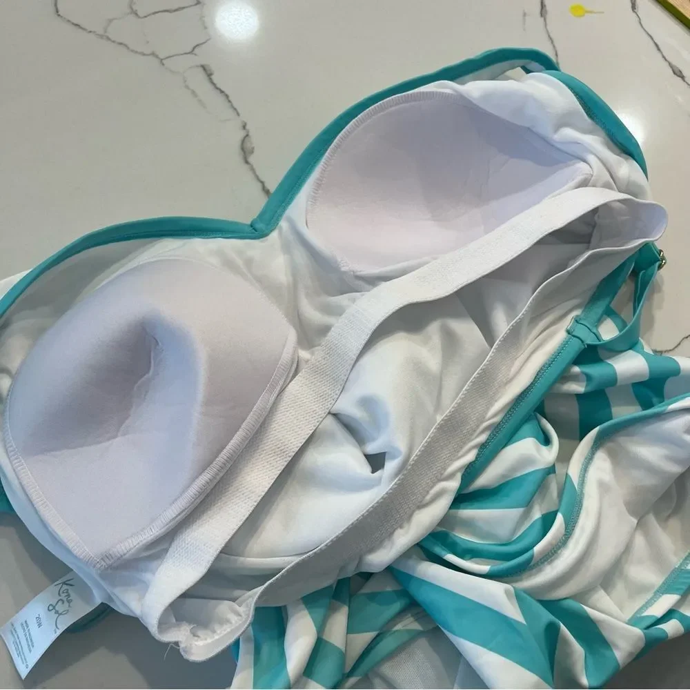 3/$20 🦋 NWOT Kona Sol One Piece Swimsuit Blue Striped Women’s 14W Plus Size - Picture 3 of 7
